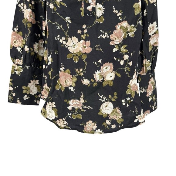 Tuckernuck NEW Midnight Garden Black Floral Collared Corrigan Blouse Top Size M - Picture 4 of 9
